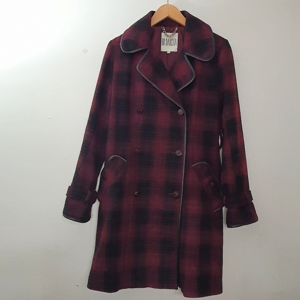 BB Dakota Nell Plaid Trench Coat Size L